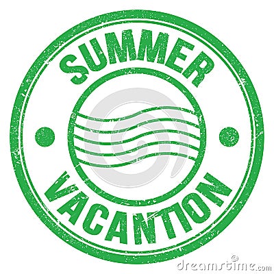 SUMMER VACANTION text on green round postal stamp sign Stock Photo