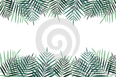 Summer vacation background with palm trees. Colorful naturalistic frame from the palm leaf. Vector Illustration