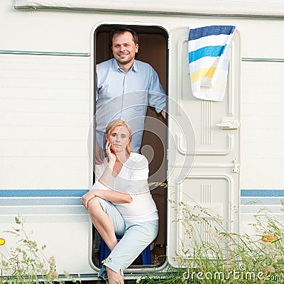 Summer vacation in camper Stock Photo