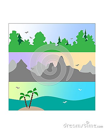 Summer vacation on the coast, in the mountains Vector Illustration