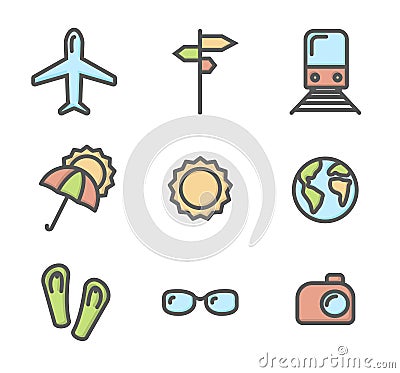 Summer vacation colored icons set 01 Vector Illustration