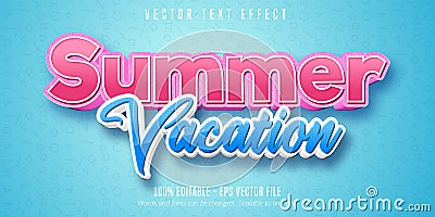 Summer vacation editable text effect Vector Illustration