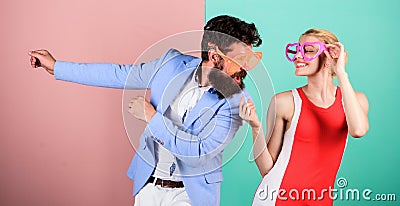 Summer vacation and fashion. Frienship of happy man and woman. H Stock Photo