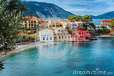 Summer vacation in Greece, picturesque colorful village Assos in Kefalonia Stock Photo