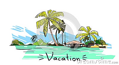 Summer Vacation Holiday Tropical Ocean Island With Palm Tree Vector Illustration