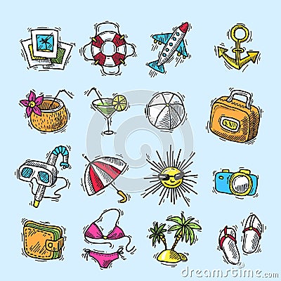 Summer vacation icon set Vector Illustration