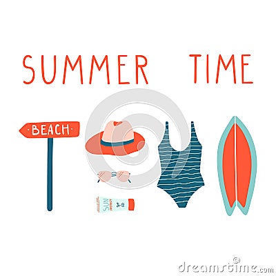 Summer vacation illustrations set. Vector modern doodle clipart. Vector Illustration