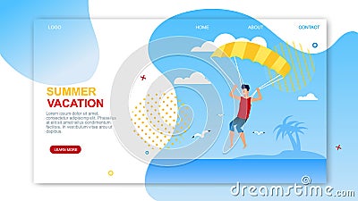 Summer Vacation Landing Page Offers Parasailing Vector Illustration