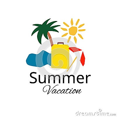 Summer vacation symbols illustration suitcase palm beach Vector Illustration