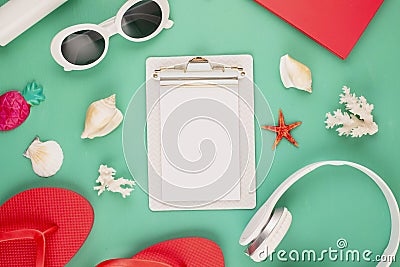 Summer vacation, travel, tourism concept flat lay. Beach, countryside, casual urban accessories flatlay Stock Photo