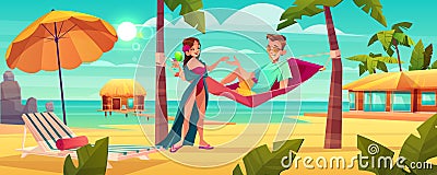 Couple resting on tropical resort cartoon vector Vector Illustration