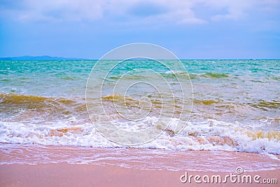 Summer vacation view of the blue sky with beautiful sea. wave ocean on sandy beach. for travel in the holidays. nature background Stock Photo