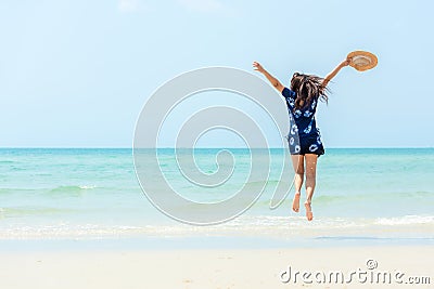 Summer vacations. Lifestyle woman relax and chill on beach background. Stock Photo