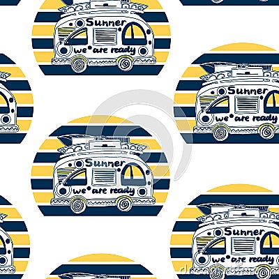 summer van pattern Cartoon Illustration