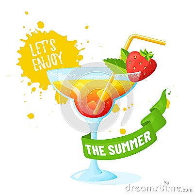 Summer vector illustration with tropical cocktail Vector Illustration