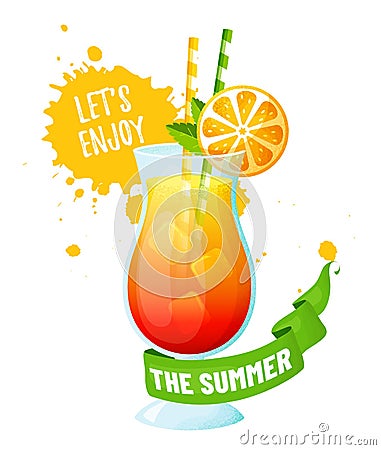 Summer vector illustration with tropical cocktail Vector Illustration