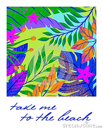 Summer vector illustration with tropical leaves,flowers and elements Cartoon Illustration