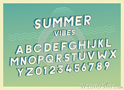 Summer Vibes font effect design with retro colors. Vector art. Includes full alphabet and numbers Vector Illustration