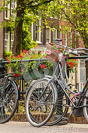Summer view of bicycles in the Dutch city Amsterdam Stock Photo