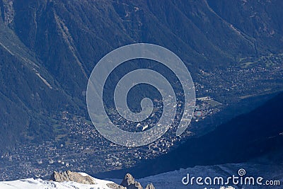 Summer view Chamonix from top Mont Blanc, France Stock Photo