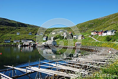 Summer view of fishing village Akkarfjord Stock Photo