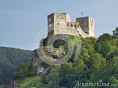 Ruins of Strecno Castle before sundown Stock Photo