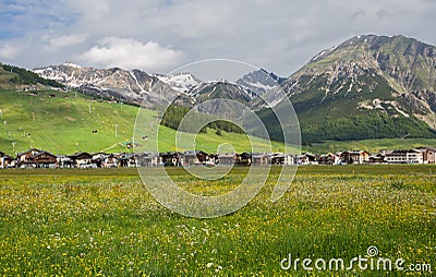 Summer view of Livigno, an Italian town in the province of Sondrio in Lombardy and renowned winter and summer tourist resort in Stock Photo