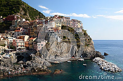 Summer view of Manarola. Cinque Terre National Park. Liguria. Italy Editorial Stock Photo