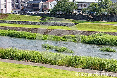 Summer view of the Saigawa River, Kanazawa, Japan. Stock Photo