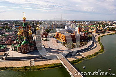 Voskresenskaya embankment in Yoshkar-Ola with Annunciation Cathedral, Mari El, Russia Stock Photo