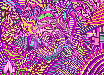 Summer vivid abstract ornamental doodle style geometric shapes psychedelic hippie art colorful background Vector Illustration