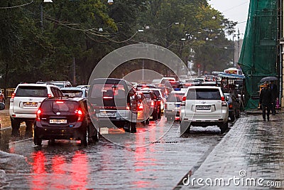 Congestion on the track due to heavy rainfall. Editorial Stock Photo