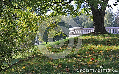 summer waterfront park district white marble fence architecture object foreground Stock Photo
