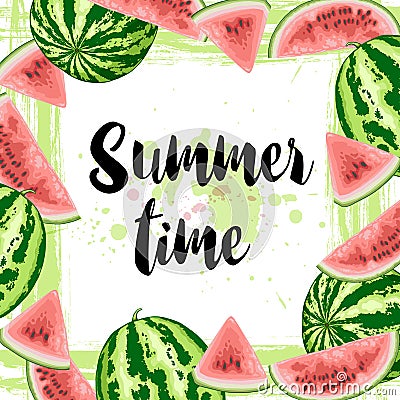 Summer frame with watermelon slices Vector Illustration