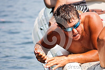 Summer waterski boat helper Stock Photo