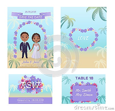 Summer Wedding Invitation Cars Vector Illustration