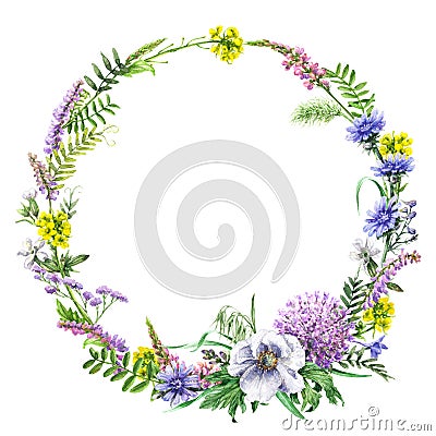 Summer Wildflowers Wreath Stock Photo