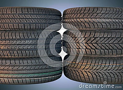 Summer and winter car tires Stock Photo