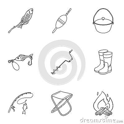 Summer and winter fishing, outdoor recreation, fishing, fish.Fishing icon in set collection on outline style vector Vector Illustration