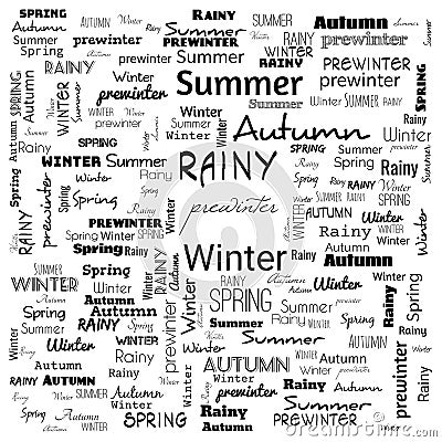 summer winter monsoon word cloud, word cloud use for banner, painting, motivation, web-page, website background, t-shirt & shirt Cartoon Illustration