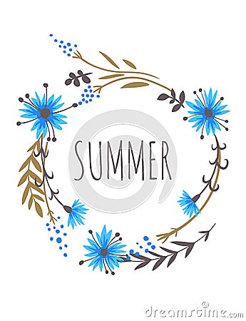 Summer wreath. Cornflowers Vector Illustration