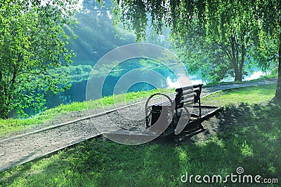 Summer yard bench Stock Photo