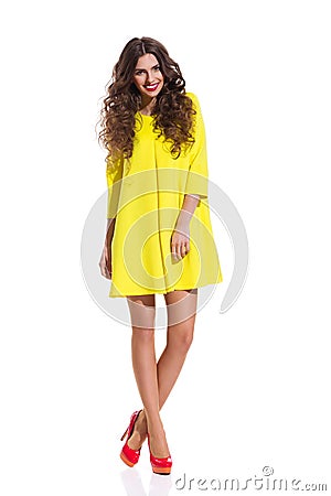 Summer Yellow Mini Dress Stock Photo