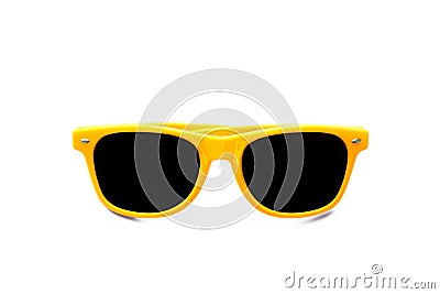 Summer yellow sunglasses isolated in seamless white background Stock Photo