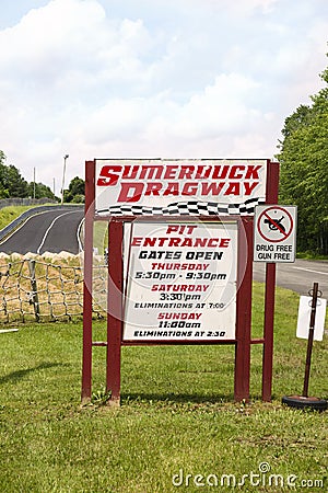 Summerduck Dragway sign in Summerduck Virginia Stock Photo