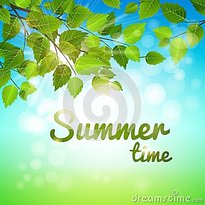 Summertime background with fresh green leaves Vector Illustration