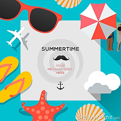 Summertime beach traveling template Vector Illustration