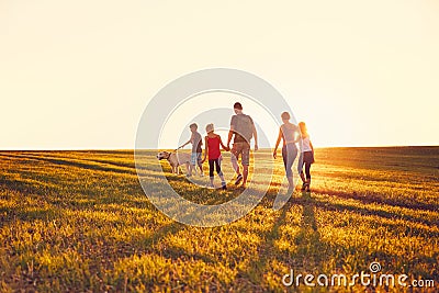 Family with dog on the trip Stock Photo