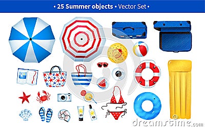 Summertime illustration set of beach items Vector Illustration