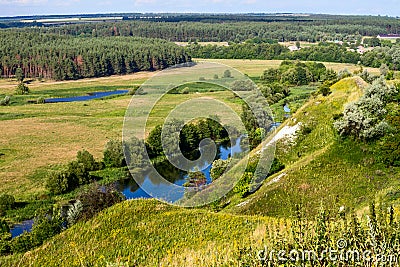 Summertime landscape - river valley of the Siverskyi Seversky Donets Stock Photo